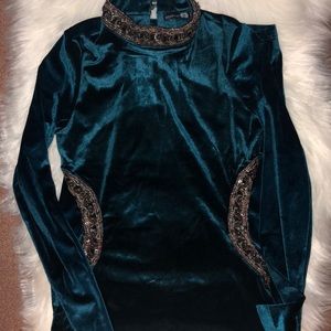 Teal Velvet Embroidered Dress